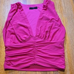 21 Saints Women Small Fuchsia Ruched Sleeveless Plunging V-Neck Cropped Top